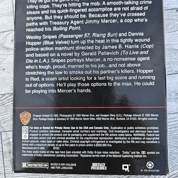 Boiling Point VHS Wesley Snipes Dennis Hopper Warner Brothers 1993 - Picture 3 of 7